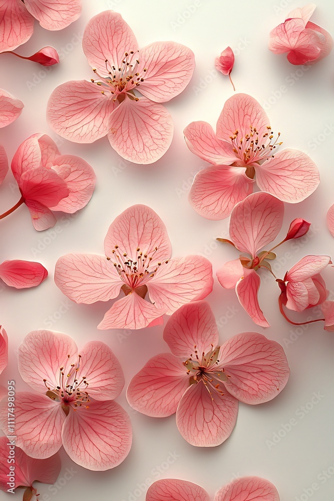 Delicate Pink Petals Gently Scattered on a Simple White Background Delicate Pink Petals Gently Scattered on a Simple White Background