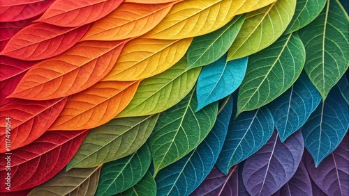 Wallpaper Mural Overhead Rainbow Leaf Composition Vibrant Color Gradient, Detailed Leaf Veins, Nature Concept leaf, nature, photography Torontodigital.ca