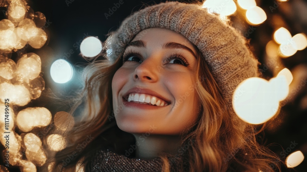 Smiling Woman in Winter Lights Smiling Woman in Winter Lights