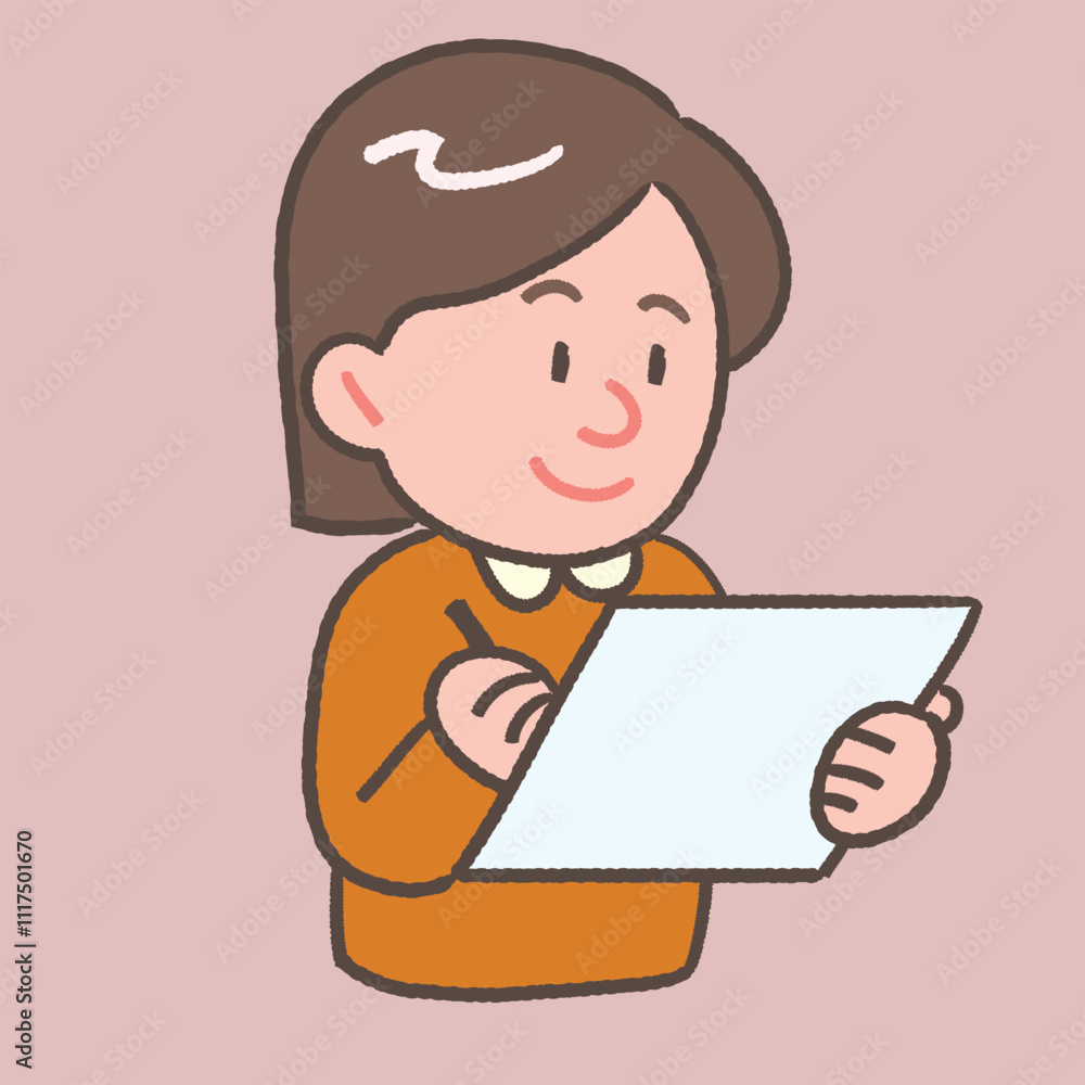 Illustration of a woman checking documents Illustration of a woman checking documents