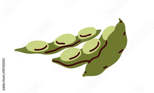 Soy beans in pods. Legume, green soybeans. Vegan food, edamame vegetable. Organic plant veg protein, natural healthy eating. Flat graphic vector illustration isolated on white background