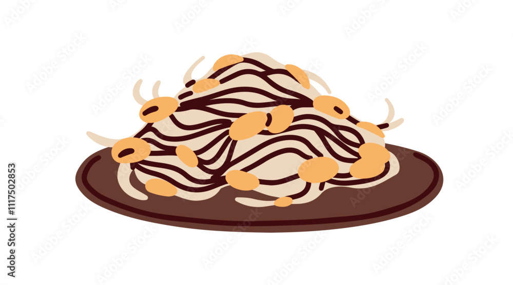 Soybean sprouts served on plate. Healthy Asian soy beans heap, pile, vegetarian vegan side dish, garnish. Fresh natural protein food, meal. Flat vector illustration isolated on white background Soybean sprouts served on plate. Healthy Asian soy beans heap, pile, vegetarian vegan side dish, garnish. Fresh natural protein food, meal. Flat vector illustration isolated on white background