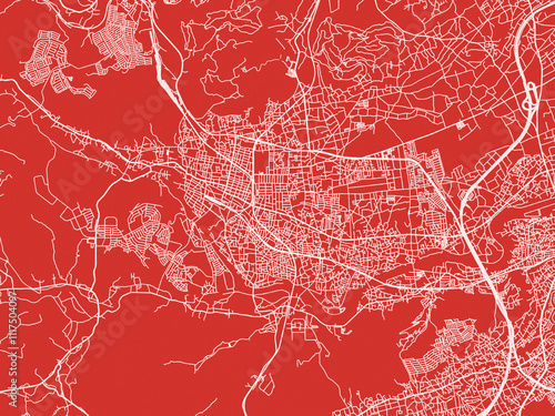 Christmas Map of Hanno, Japan in Snowy White on Festive Red Background. photo