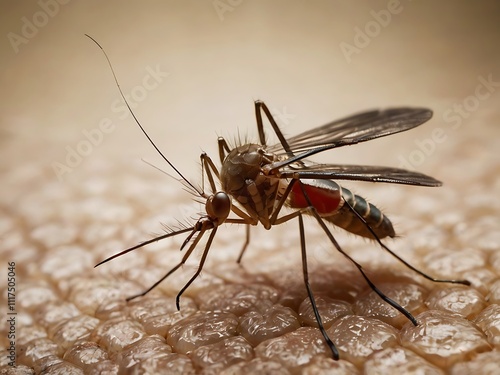 A Detailed Closeup Of A Mosquito Feeding On Skin