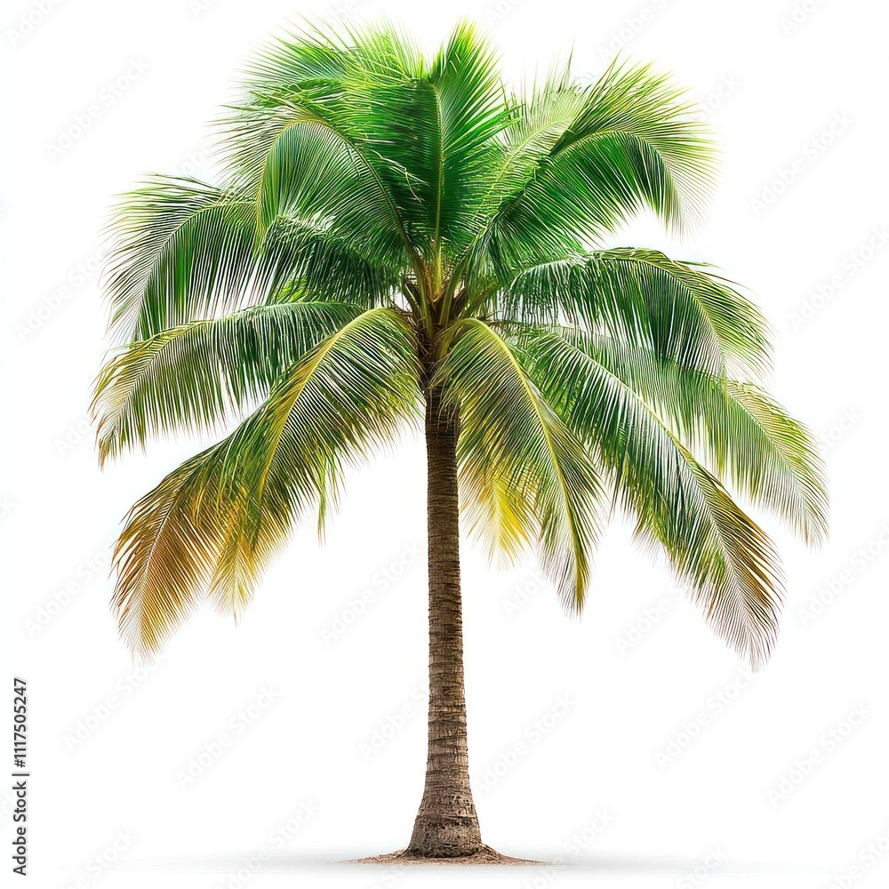 Fototapeta premium A single lush green coconut palm tree isolated