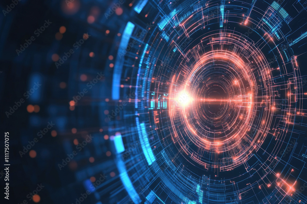 Futuristic digital interface with glowing circular patterns Futuristic digital interface with glowing circular patterns
