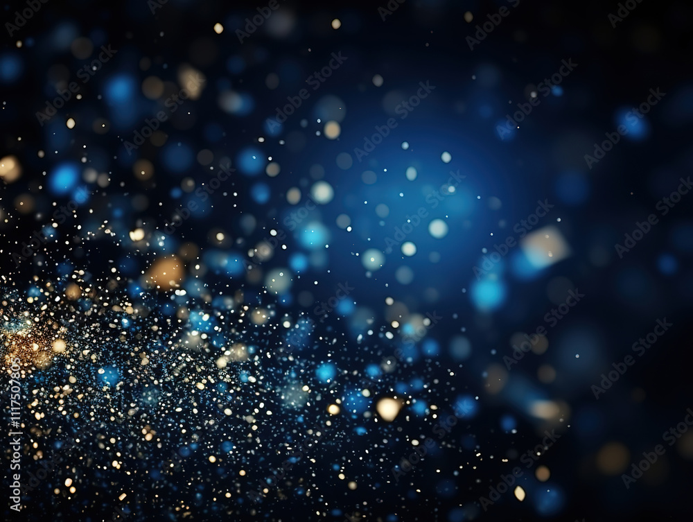 Eye catching Glowing particles on dark blue background, flying glitter Eye catching Glowing particles on dark blue background, flying glitter