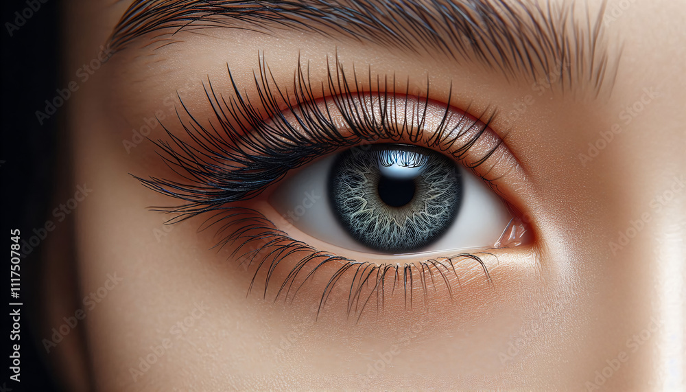 Close-up of a human eye, showing detailed iris patterns, natural lashes, and subtle reflections of light for a vivid and lifelike effect. Close-up of a human eye, showing detailed iris patterns, natural lashes, and subtle reflections of light for a vivid and lifelike effect.