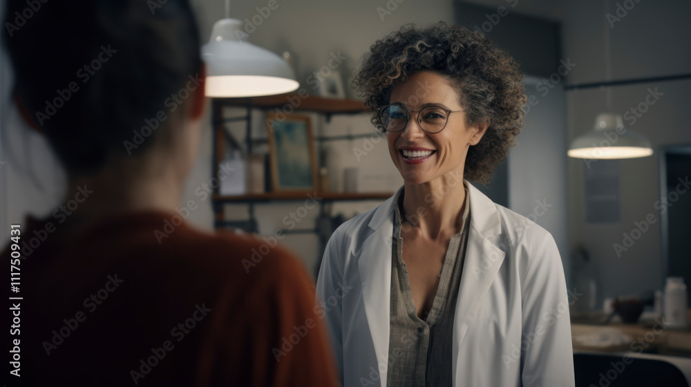 Fototapeta premium Smiling female doctor consulting with a patient in a clinic.