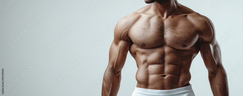 A fit male model showcasing a muscular physique with defined abs and toned arms. A fit male model showcasing a muscular physique with defined abs and toned arms.