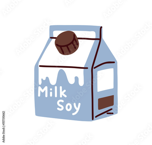 Soy milk in carton box. Plant-based dairy-free drink