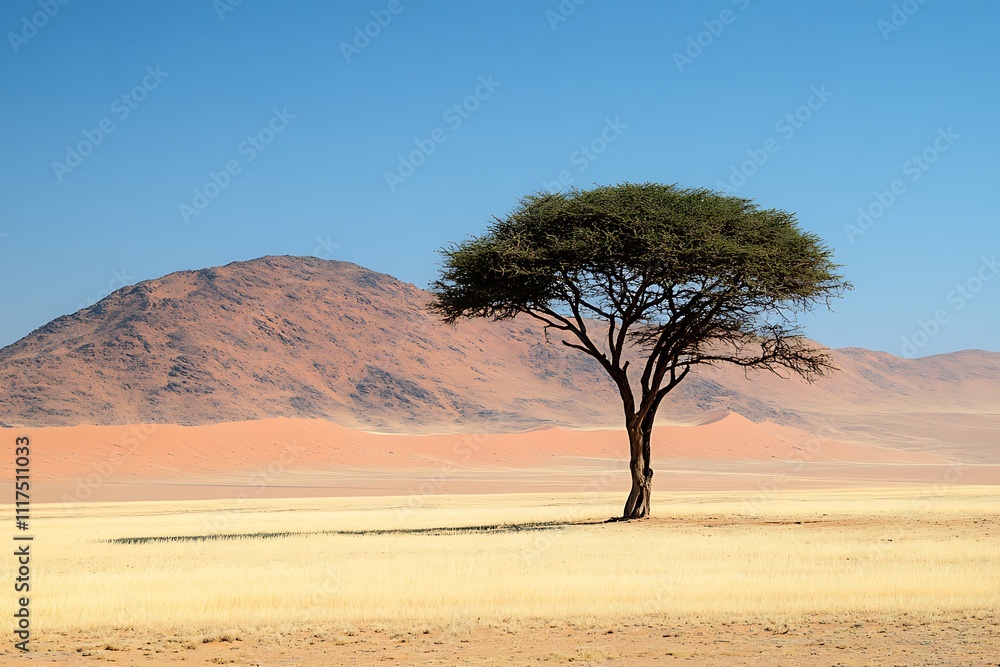 Typical african lone acacia tree with Namib desert - Namibia, South Africa Typical african lone acacia tree with Namib desert - Namibia, South Africa