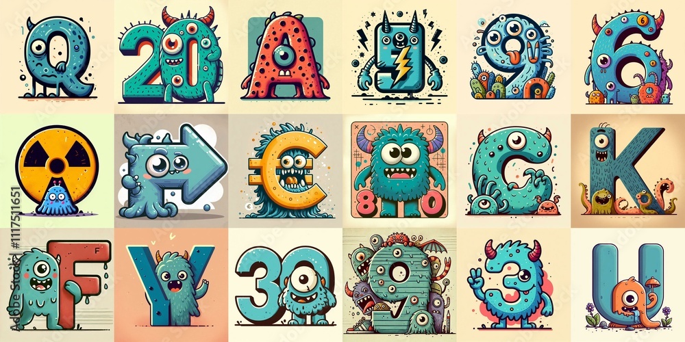 Obraz premium Cartoon Monster Lettering Typeface. AI generated illustration