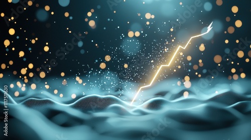 A stream of financial data flowing across a dark screen, illuminated by stylized lightning bolts whenever a transaction is completed, symbolizing speed and efficiency. photo