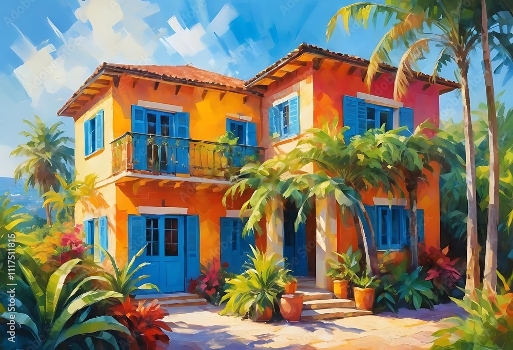 Fototapeta premium Acrylic painting,DUBAI, UAE, Villas in dubai floral for background.