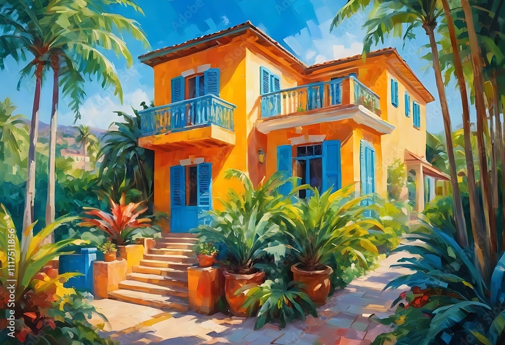 Fototapeta premium Acrylic painting,DUBAI, UAE, Villas in dubai floral for background.