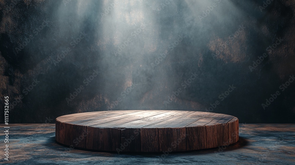 Rustic Wooden Platform with Light Beams and Smoke Rustic Wooden Platform with Light Beams and Smoke