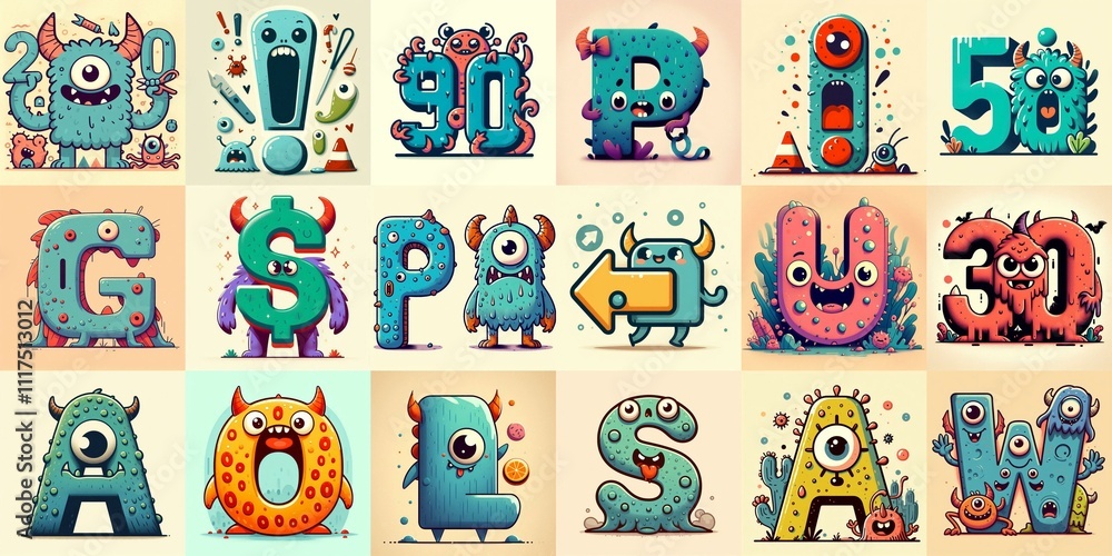Obraz premium Cartoon Monster Lettering Typeface. AI generated illustration