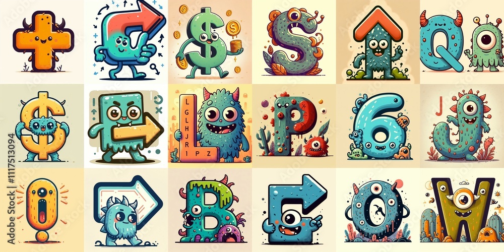 Obraz premium Cartoon Monster Lettering Typeface. AI generated illustration