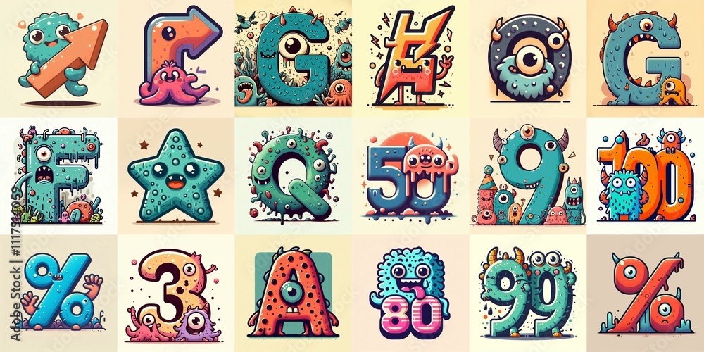 Obraz premium Cartoon Monster Lettering Typeface. AI generated illustration