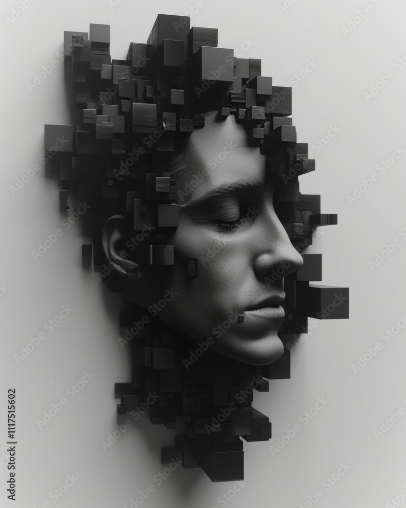 Striking abstract mosaic in pixel art style on a gray shadow background for visual impact Striking abstract mosaic in pixel art style on a gray shadow background for visual impact