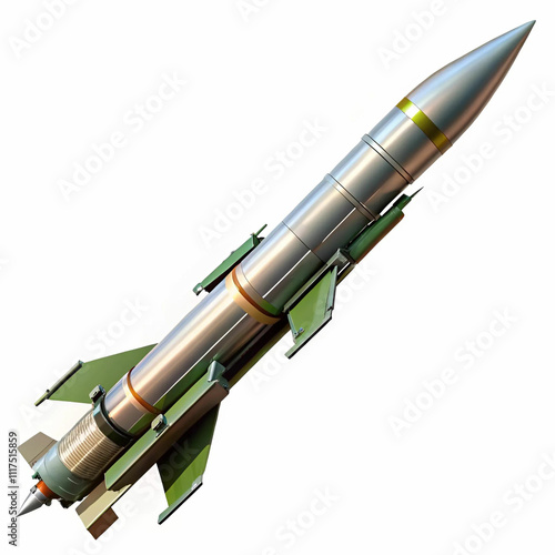 A detailed depiction of a guided missile rocket designed for ballistic capabilities