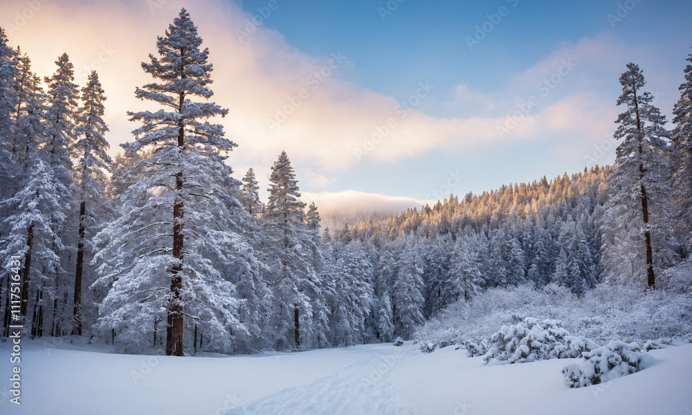 Obraz premium 겨울산 소나무에 눈내린풍경 멋짐