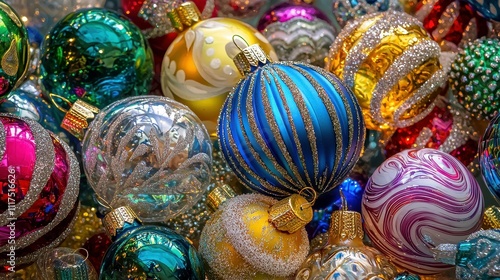 Colorful Christmas Ornaments in a Festive Close-Up Display