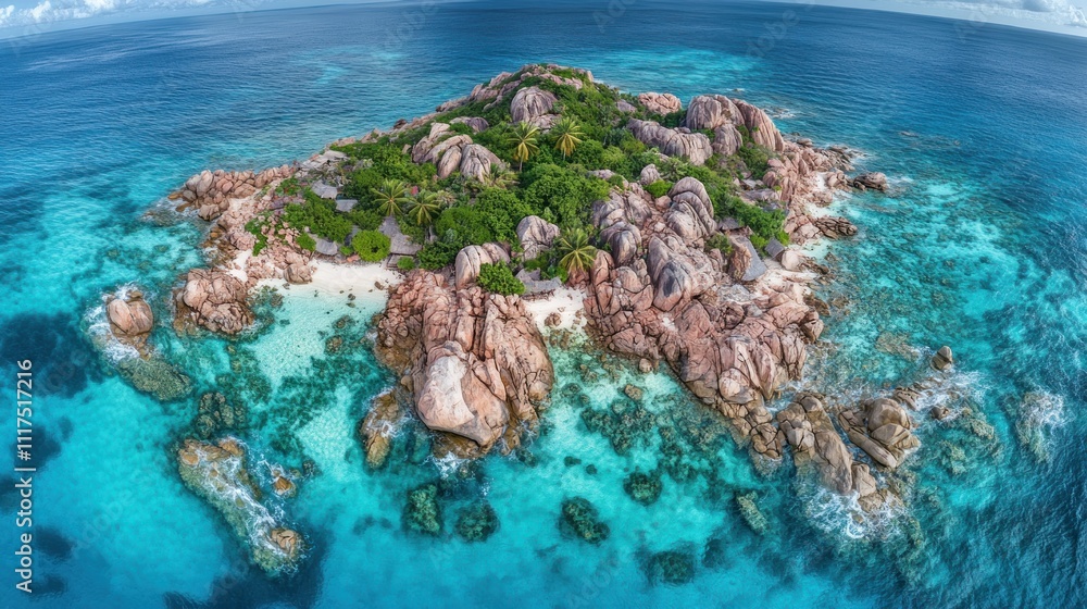 Tropical Island Paradise with Lush Vegetation and Clear Ocean Water Tropical Island Paradise with Lush Vegetation and Clear Ocean Water