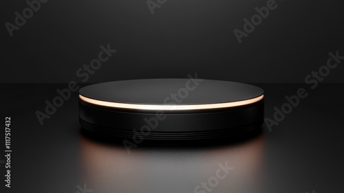 Black Circular Platform with Glowing Edge on a Dark Background