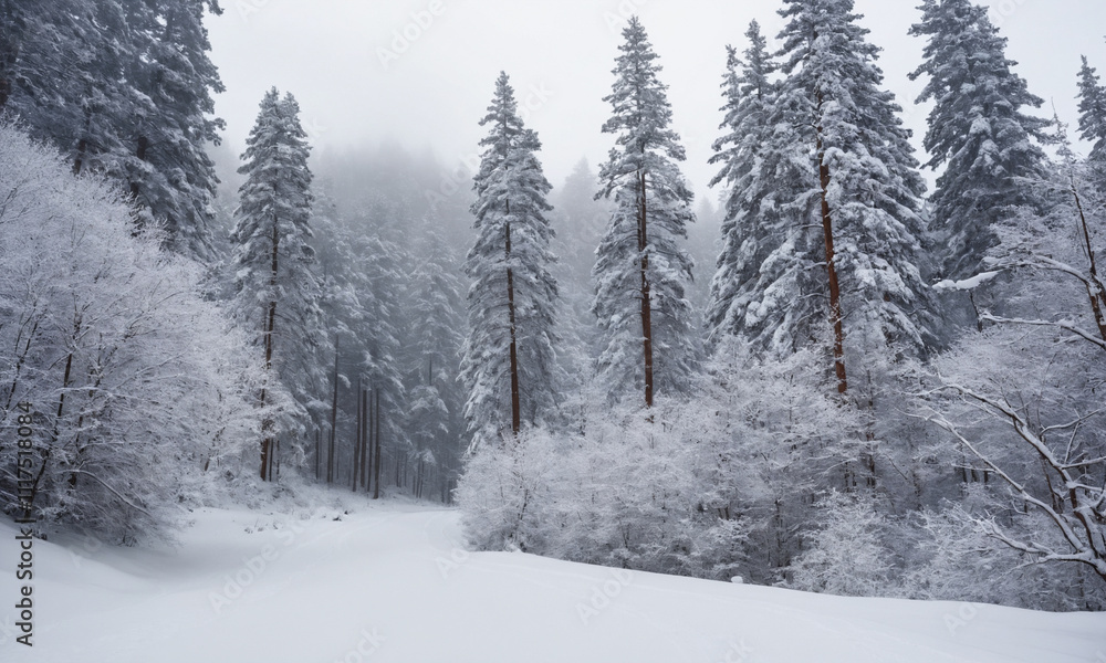 Fototapeta premium 겨울산 소나무에 눈내린풍경 멋짐