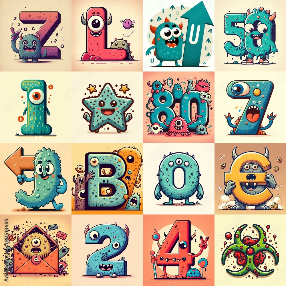 Fototapeta premium Cartoon Monster Lettering Typeface. AI generated illustration