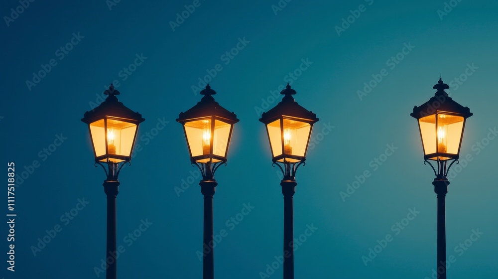 Minimalist Solar Powered Streetlights at Sunset Minimalist Solar Powered Streetlights at Sunset