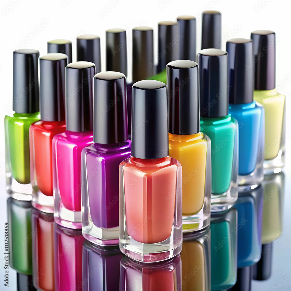 A collection of nail polishes in various vibrant colors A collection of nail polishes in various vibrant colors