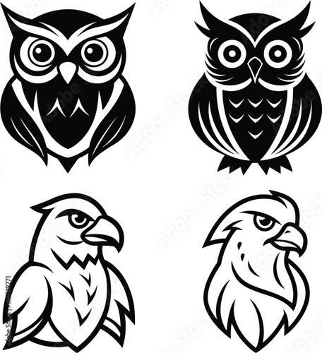  A Cute Vulture And A cute Falcon Line art vector illustration