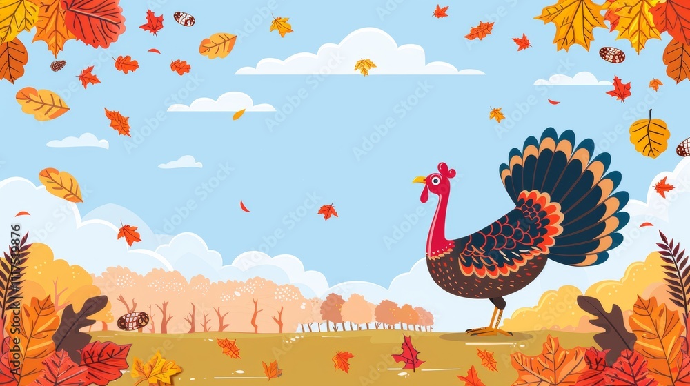 Humorous cartoon illustration of a joyful thanksgiving turkey celebrating the holiday spirit Humorous cartoon illustration of a joyful thanksgiving turkey celebrating the holiday spirit