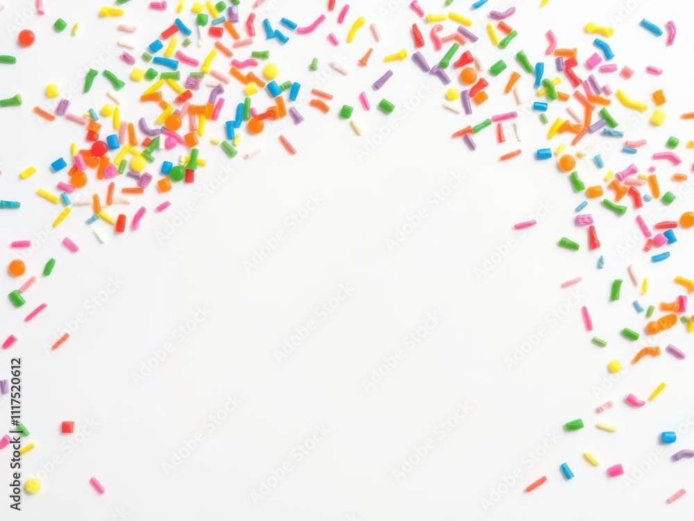 Vibrant and colorful candy sprinkles scattered on a white background, perfect for desserts and baking projects, toppings, sprinkles Vibrant and colorful candy sprinkles scattered on a white background, perfect for desserts and baking projects, toppings, sprinkles