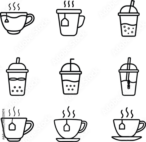 Vector line art of bubble  Tea cup