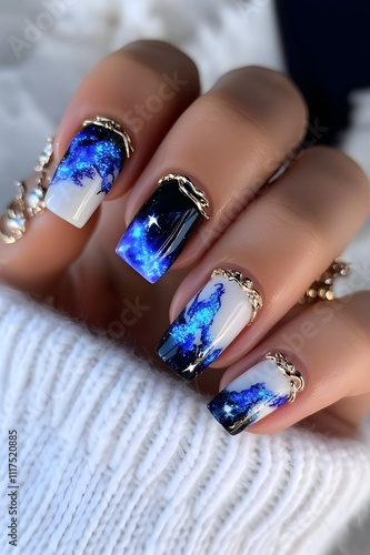 nail art of blue dragon tornado,🌪️🐉💎,fantasy,nails,fortune,treasure,photore photo