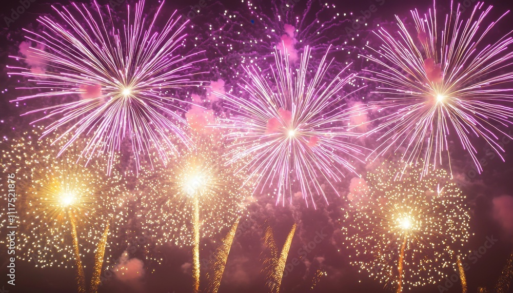 A vibrant display of fireworks lighting up the night sky in a celebration. A vibrant display of fireworks lighting up the night sky in a celebration.