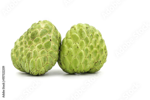 Sugar apple isolated on white background, exotic tropical Thai annona or cherimoya fruit, healthy food.