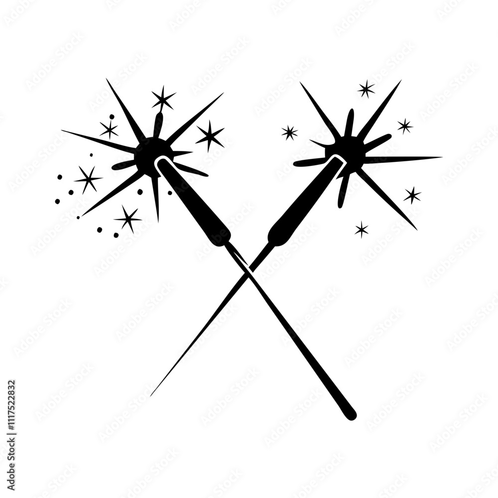 sparklers crossed silhouette, new year vector icon - silhouette vector art of sparklers crossed, symbolizing new year celebrations. new year silhouette. sparklers crossed silhouette, new year vector icon - silhouette vector art of sparklers crossed, symbolizing new year celebrations. new year silhouette.