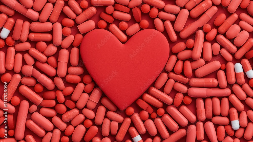 Obraz premium A close up shot of omega 3 fish oil capsules forming a heart shape, emphasizing the cardiovascular benefits and health conscious approach to well being.
