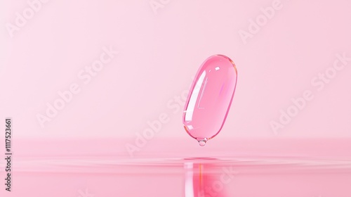 A translucent vitamin E capsule, with a single drop of oil emerging from its tip, highlighting concentrated potency and targeted delivery of nutrients. photo