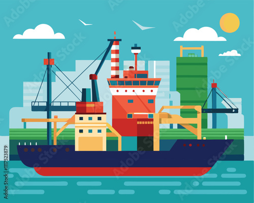 cargo container ship transport shipping port sea transport vector illustration graphic design art 
