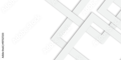 White abstract geometric background with white paper sheets soars as abstract spaces with rectangles, parallel stripes, perspective, shadows in simple strict modern material in triangle and square.	