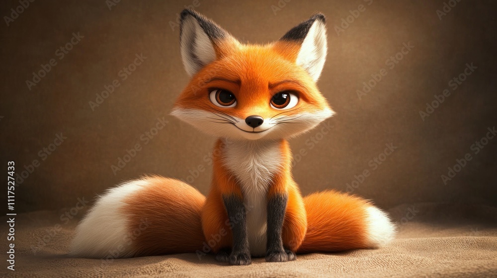 Adorable Red Fox Sitting Calmly On Brown Fabric Adorable Red Fox Sitting Calmly On Brown Fabric
