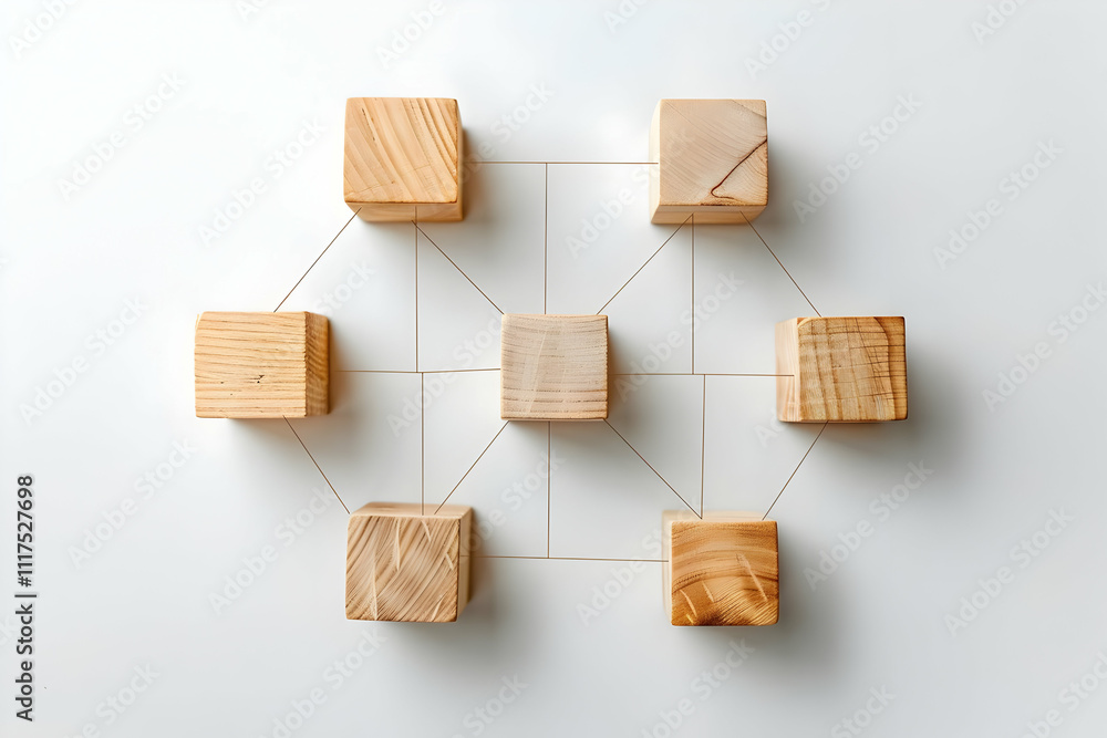 Wooden Cube Network Illustration: Conceptual Image of Interconnection and Synergy Wooden Cube Network Illustration: Conceptual Image of Interconnection and Synergy