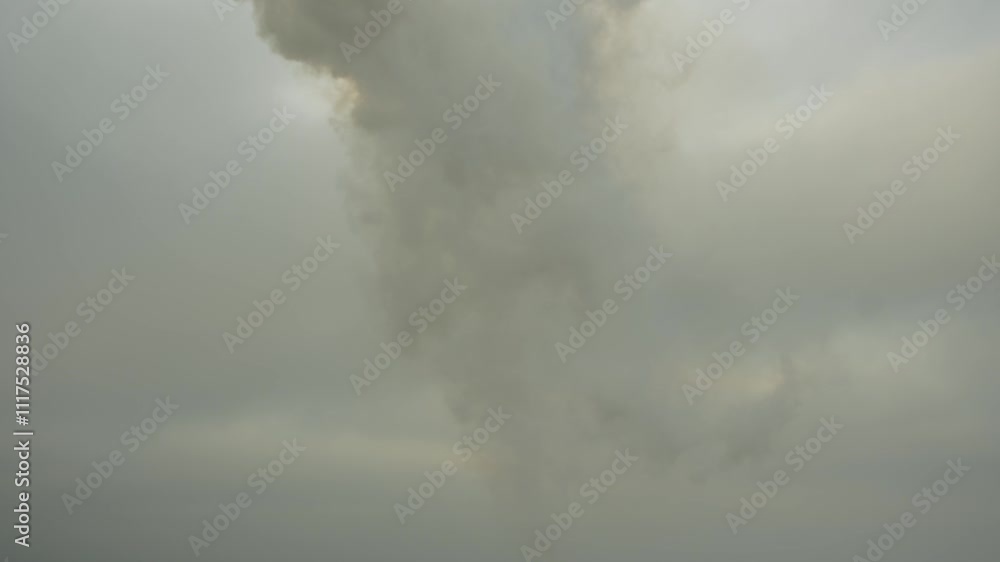 Trail of dark smoke from car ferry. Air pollution during sea crossing Trail of dark smoke from car ferry. Air pollution during sea crossing