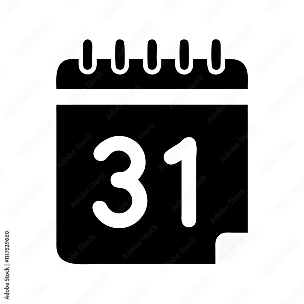 Business icon of a calendar page showing the date thirty-one for planning and scheduling Business icon of a calendar page showing the date thirty-one for planning and scheduling